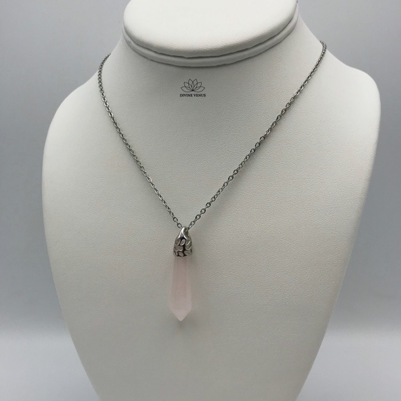 Rose Quartz Necklace | Stainless Steel - Picture 7 of 8